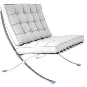 Silla BARNA (T), diseño, acero inoxidable, piel top blanca