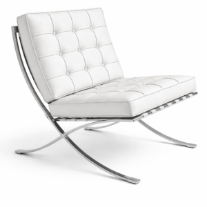 Silla BARNA (T), diseño, acero inoxidable, similpiel blanca