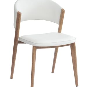 Silla CALABRIA, metal acabado de color madera, similpiel blanca
