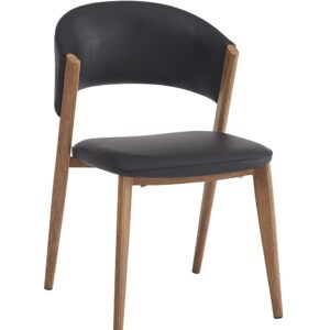 Silla CALABRIA, metal acabado de color madera, similpiel negra