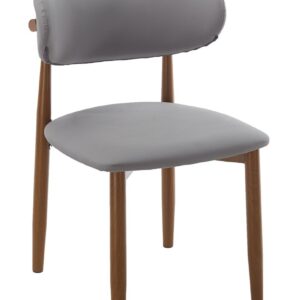 Silla DACHAU, metal acabado de color madera, similpiel gris
