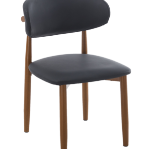Silla DACHAU, metal acabado de color madera, similpiel negra