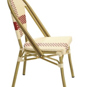 Silla GARNIER, apilable, aluminio, ratán beige y rojo