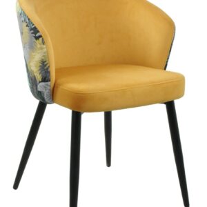 Silla LYDIA, metal, tapizado velvet amarillo con respaldo floral a juego