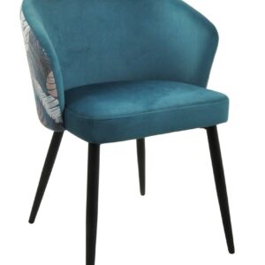 Silla LYDIA, metal, tapizado velvet azul con respaldo floral a juego