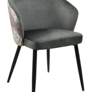 Silla LYDIA, metal, tapizado velvet gris con respaldo floral a juego