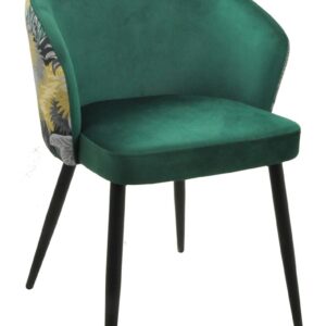 Silla LYDIA, metal, tapizado velvet verde con respaldo floral a juego