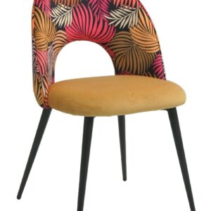 Silla ORQUIDEA, metal, tapizado velvet amarillo con respaldo floral a juego