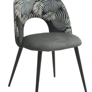 Silla ORQUIDEA, metal, tapizado velvet gris con respaldo floral a juego