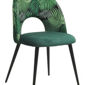 Silla ORQUIDEA, metal, tapizado velvet verde con respaldo floral a juego
