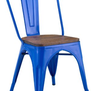 Silla TOL EK WOOD, acero, azul, asiento madera