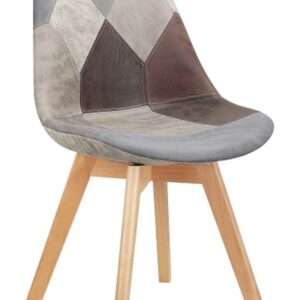 Silla TORRE 4P, madera, patchwork, tejido técnico gris-marrón
