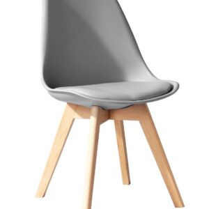 Silla TORRE 4P (SU), madera, polipropileno y cojín gris claro