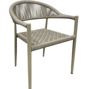 Sillón CANNES, apilable, aluminio, asiento y respaldo de cuerda beige