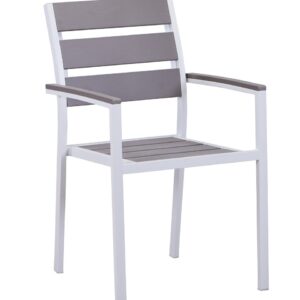 Sillón GARIBALDI, apilable, metal blanco, polywood gris