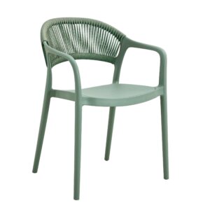 Sillón IBIZA, apilable, tratamiento anti UV, polipropileno y cuerda verde claro
