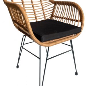Sillón KUALA, metal, ratán beige, cojín negro