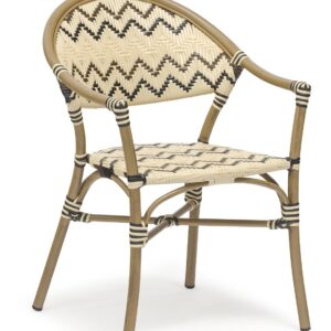 Sillón MERSIN, apilable, aluminio, ratán marrón, crema y negro