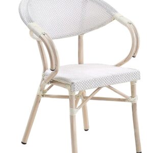 Sillón NERJA, apilable, aluminio, teslin blanco, plata y gris