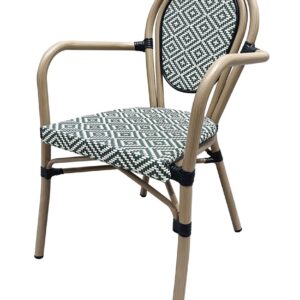 Sillón TARAMAY, apilable, aluminio, mesh crema y verde