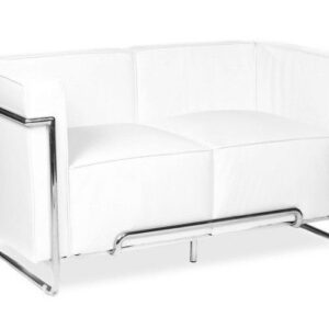 Sofá VENETTO, 2 plazas, acero inoxidable, similpiel blanca