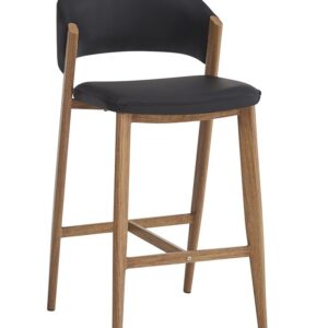 Taburete CALABRIA, metal acabado de color madera, similpiel negra