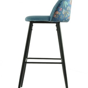 Taburete CARNAVAL SKY BLUE, metal, tapizado velvet azul con trasera carnaval