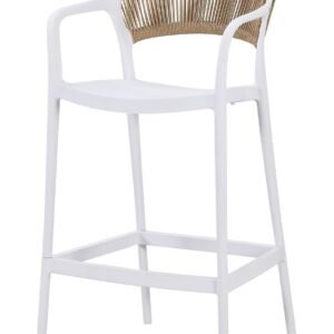 Taburete IBIZA, apilable, tratamiento anti UV, polipropileno blanco, cuerda natural