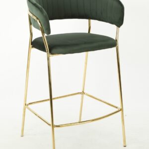 Taburete KEFREN NEW, metal dorado, tapizado velvet verde oscuro