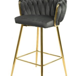 Taburete KING, metal, cromado dorado, tapizado velvet gris oscuro