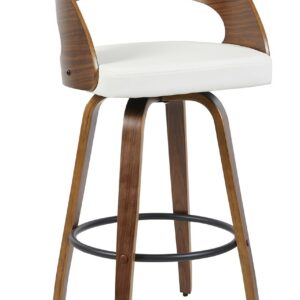 Taburete LOARRE, madera, similpiel blanca