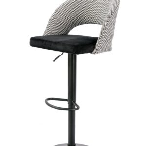 Taburete TEIDE, regulable, metal negro, tapizado pata de gallo con negro