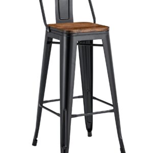 Taburete TOL R1 EK WOOD, acero, negro, asiento madera