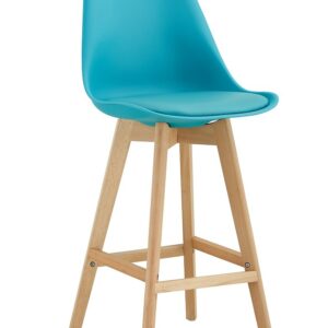 Taburete TORRE (SU), madera, turquesa, cojín turquesa