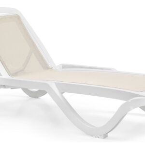 Tumbona CARIHUELA, apilable, polipropileno blanco, textilene beige
