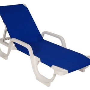 Tumbona COSTASOL, apilable, polipropileno blanco, tejido textilene azul